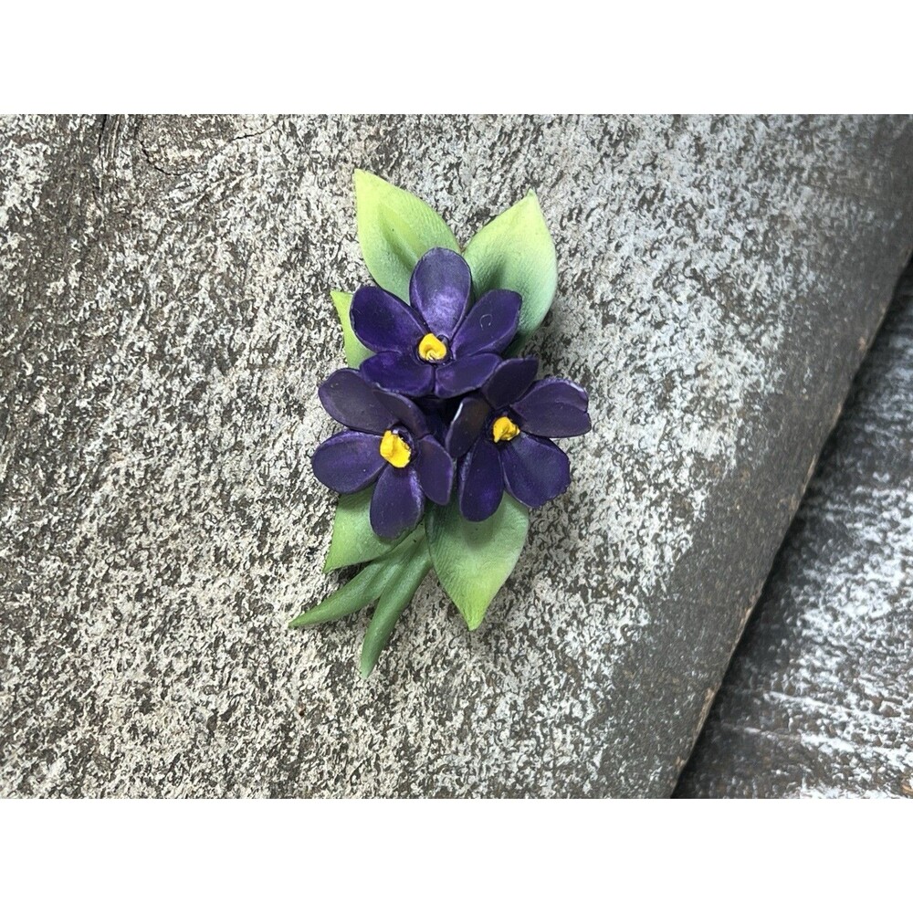 Vintage Colorful Purple  Flower Bouquet Porcelain/Ceramic Brooch